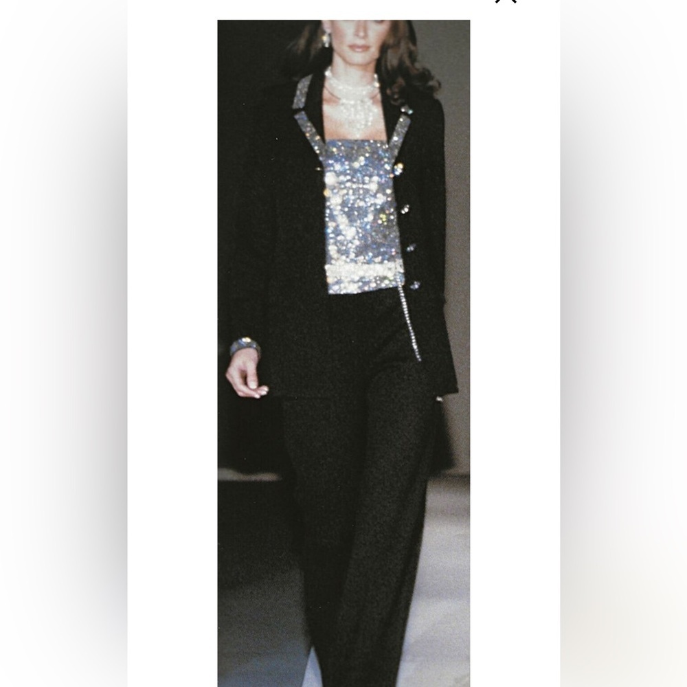 St. John Evening Marie Gray 3-Pc Santana Knit Sequin Pantsuit Black Size 6/8